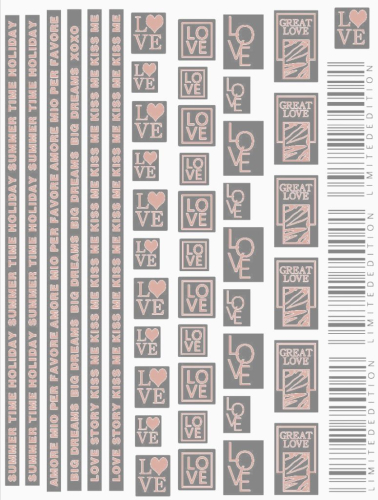 Nagelsticker - Aufkleber selbstklebend - Nail Sticker - rosegold schwarz Wörter Zeichen Streifen